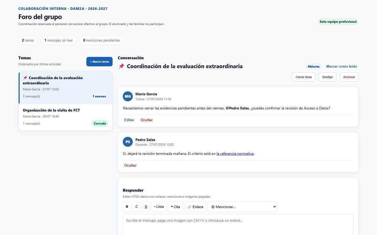 El equipo docente, coordinado